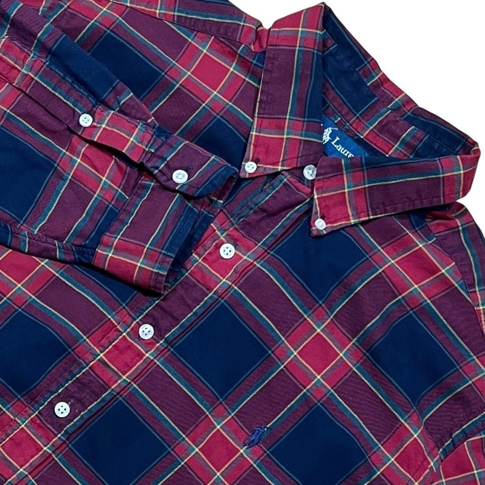 Vintage Ralph Lauren Button Down Shirt Mens XL Plaid Cotton Long Sleeve Casual